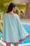 AquaNora Light Blue Color Pompom Batwing Sleeve Tunic vNeck Cover Up