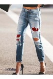 Women's Christmas Plaid Printed Casual Jeans