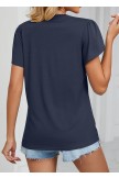 Patchwork Navy V Neck Short Sleeve T Shirt