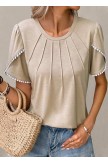 Patchwork Light Camel Round Neck T Shirt