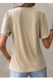 Patchwork Light Camel Round Neck T Shirt