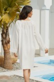 AquaNora White Solid  Lace Splicing Elbow Sleeve Tunic Cover Up