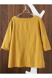 Women's 3/4 Sleeve Cotton Linen Jacquard Blouses Top Tshirt