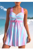 Graffiti Print Striped Light Pink Swimdress