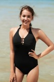 AquaNora Solid Black Strap Scoop Neck OnePiece Swimsuit