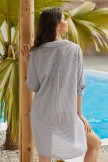 AquaNora Leisure Lace Up Striped Printed Long Sleeves Cover Up
