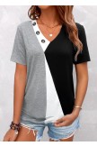 Button Grey V Neck Short Sleeve T Shirt