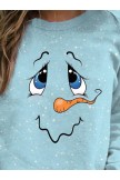Women's Cute Snowman Face Print Round Neck Long Sleeve Sweatshirt