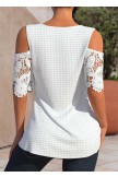 Patchwork White V Neck Half Sleeve T Shirt