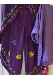 Purple Crew Neck Vintage CottonBlend Short Sleeve Suits