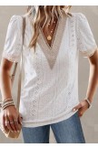 White Patchwork Short Sleeve V Neck T Shirt