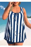 Striped Navy Blue Bowknot Plus Size Tankini Set