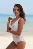 AquaNora White Plaid Top Knot OnePiece Swimsuit