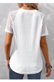 Patchwork White V Neck Short Sleeve T Shirt