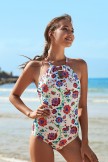 AquaNora High Neck Strap Floral Print OnePiece Swimsuit