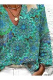 Boho Style Floral V Neck Long Sleeve Casual Shirts