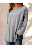 Round Neck Solid Causal Tunic Tops